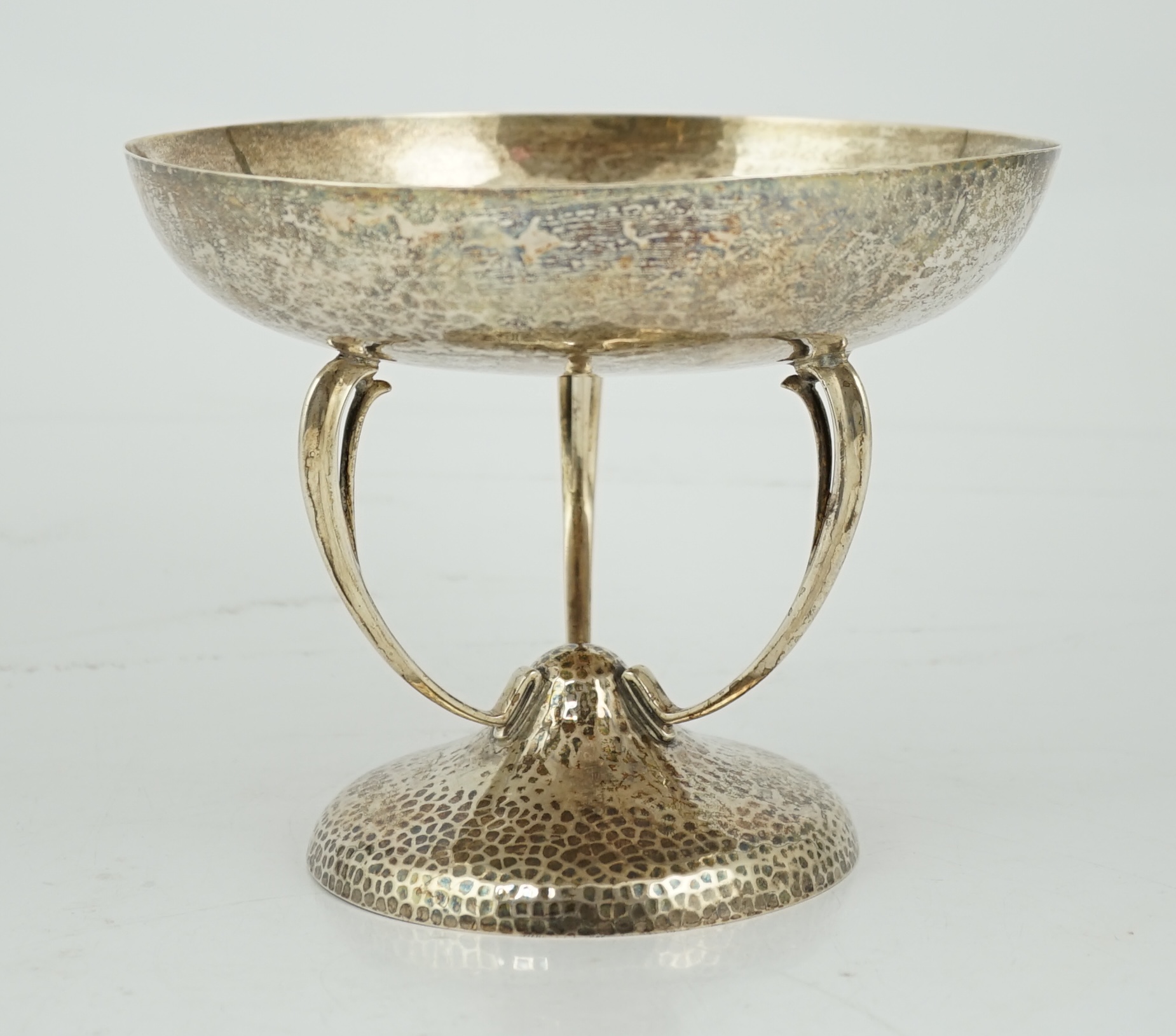 A George V Arts & Crafts planished silver tazza, by Pearce & Sons